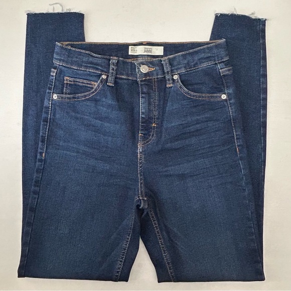 Topshop Moto Jamie Skinny Jeans High Rise Raw Hem Dark Indigo Blue Size 26 - Picture 14 of 14